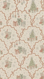 Christmas washable rug with red ribbon borders and festive holiday motifs