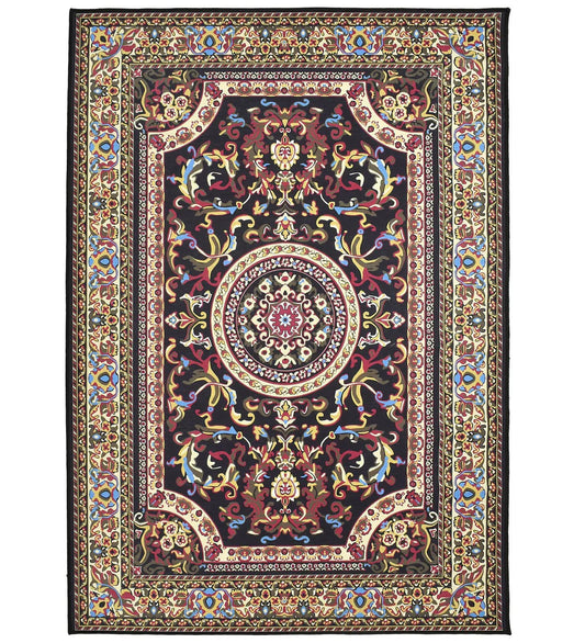 Classic Burgundy Rug with traditional ornate patterns.
