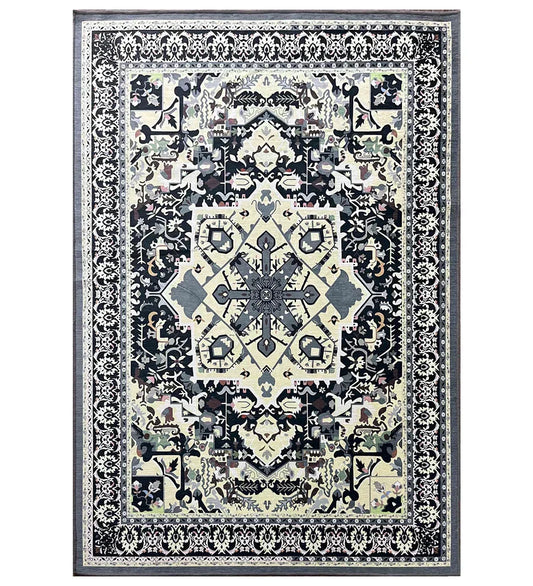Classic medallion patterned machine washable rug.
