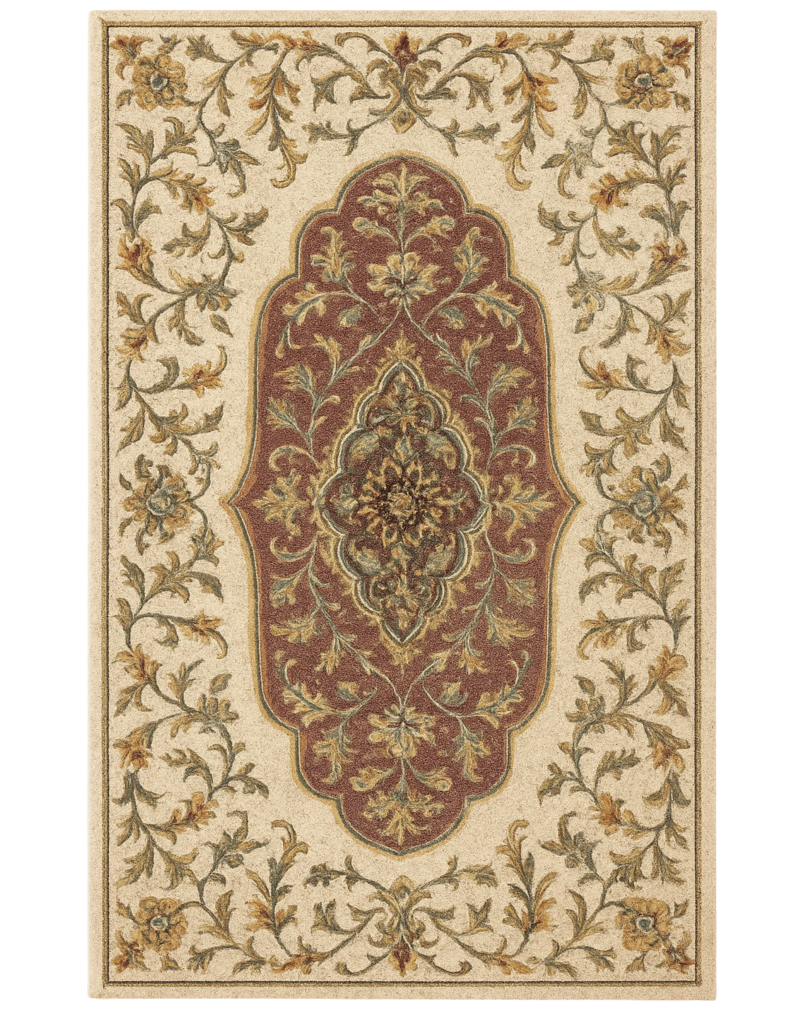 Classic Red & Beige Hand-Tufted Wool Medallion Rug – Traditional Floral Design.