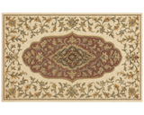 Handcrafted Wool Medallion Rug with ornate red and beige floral patterns.