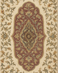 Luxury vintage-style Medallion Rug featuring maroon center and beige border.
