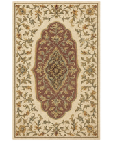 Classic Red & Beige Hand-Tufted Wool Medallion Rug – Traditional Floral Design.