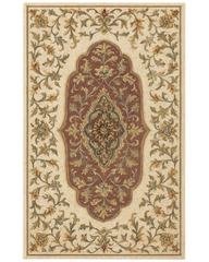 Classic Red & Beige Hand-Tufted Wool Medallion Rug – Traditional Floral Design.