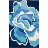 Coastal Drift hand-tufted rug with abstract blue and white floral design, luxury home decor