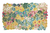 Colorful handwoven floral rug with vibrant yellow, blue, pink, and green blooms at Mannat Rugs