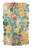 Colorful handwoven floral rug with vibrant yellow, blue, pink, and green flowers by Mannat Rugs