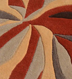 Colorful abstract hand-tufted runner rug with red, beige, gray, and black curved patterns