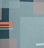 Colorful geometric rug with linear patterns and orange accents for a dining room, 9' x 12'