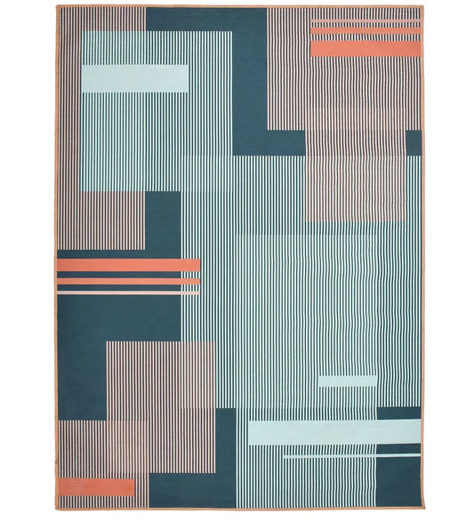Contemporary Bauhaus geometric machine washable rug.