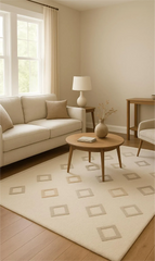 Minimalist cream diamond rug – luxury wool handcrafted design.