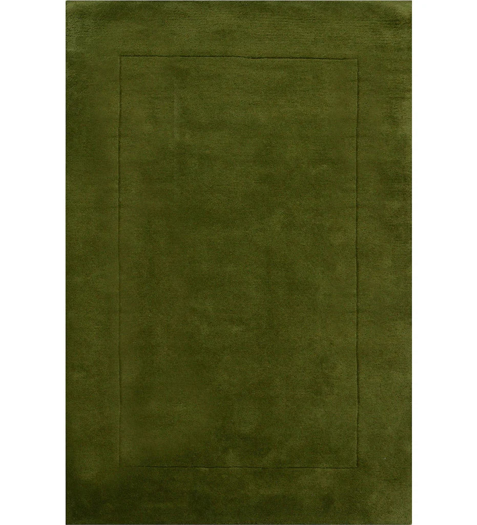 Deep green solid hand-tufted wool rug with embossed border