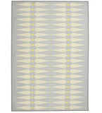 Yellow and gray machine washable geometric diamond rug in a 5' x 8' size for a modern living room.