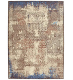 Distressed mosaic patterned luxury rug with beige, brown, and blue tones from Mannat Rugs