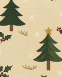 Elegant hand-tufted wool Holiday Rug featuring stars, holly, and reindeer motifs.