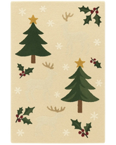 Festive Trees & Reindeer Hand-Tufted Wool Christmas Rug – Holiday Rug Décor.