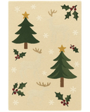 Festive Trees & Reindeer Hand-Tufted Wool Christmas Rug – Holiday Rug Décor.