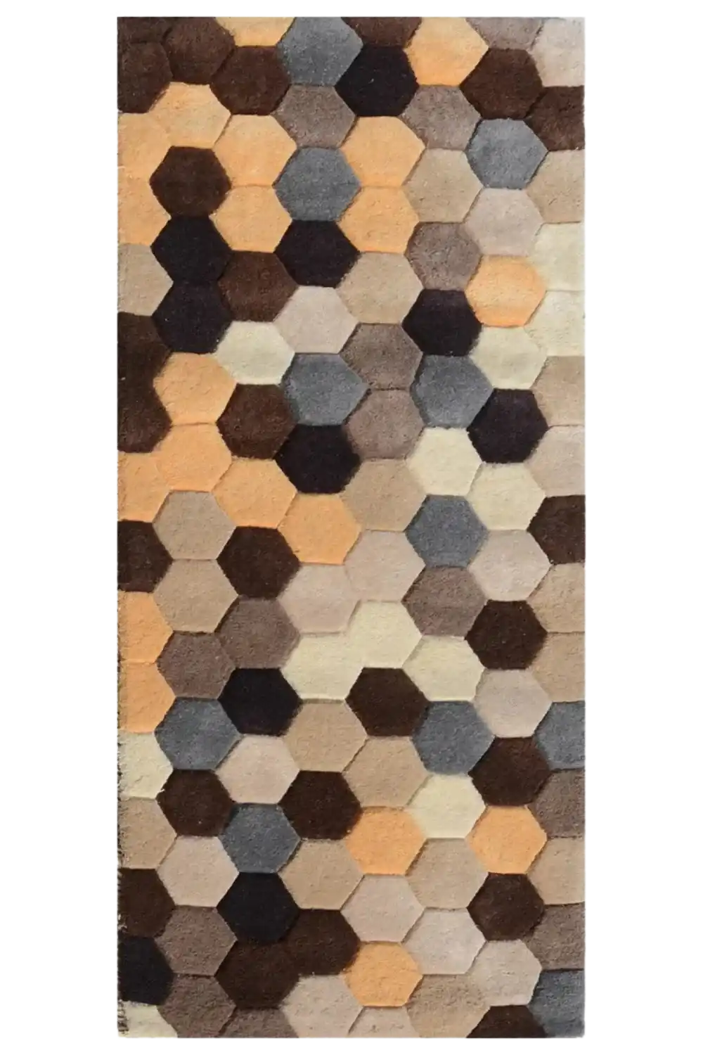 Geometric pattern hand-tufted runner rug with hexagon shapes in neutral tones