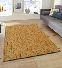 Luxury modern area rug in gold with triangle and diamond design
