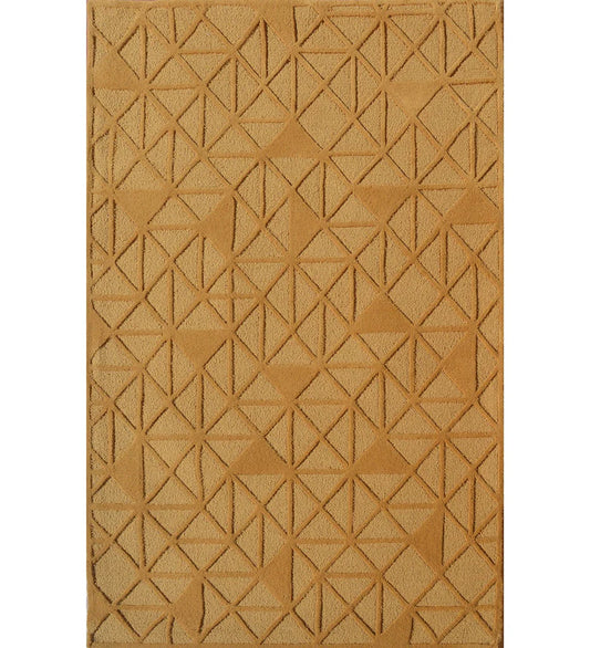 Gold hand-tufted wool rug with embossed geometric triangle pattern