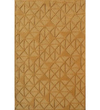 Gold hand-tufted wool rug with embossed geometric triangle pattern