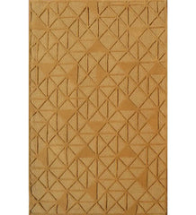 Gold hand-tufted wool rug with embossed geometric triangle pattern