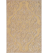Gold hand-tufted wool rug with embossed damask pattern