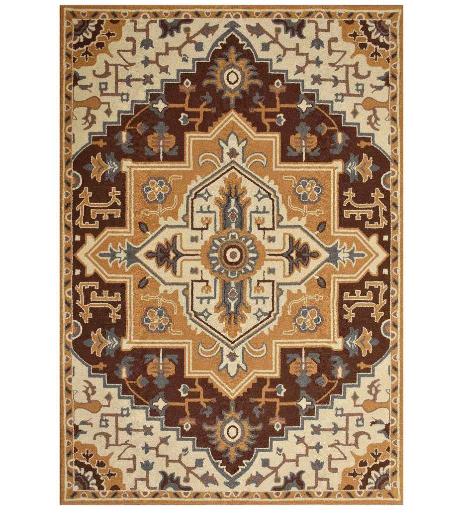 Persian medallion hand-tufted wool rug in gold, ivory, and brown