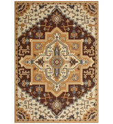 Persian medallion hand-tufted wool rug in gold, ivory, and brown