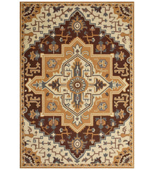 Persian medallion hand-tufted wool rug in gold, ivory, and brown