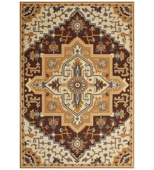 Persian medallion hand-tufted wool rug in gold, ivory, and brown