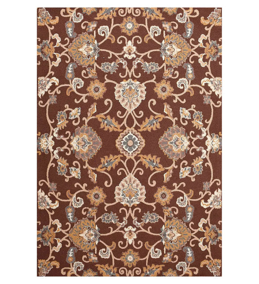 Hand-tufted wool rug with brown and gold Persian floral pattern