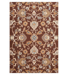 Hand-tufted wool rug with brown and gold Persian floral pattern