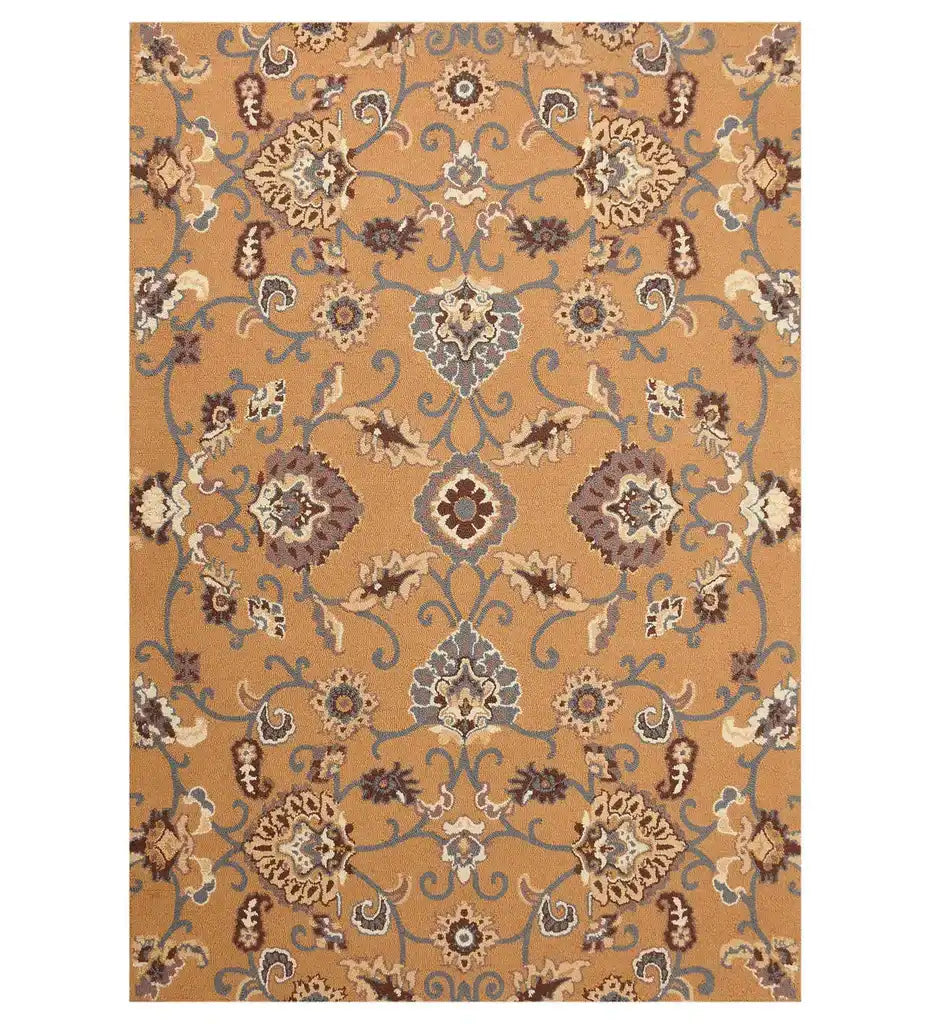 Golden ochre Persian floral medallion hand-tufted wool rug