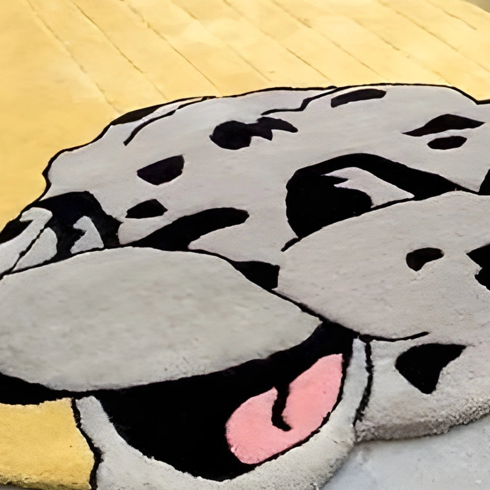 Statement hand-tufted yellow rug with black snake illustration and modern art style