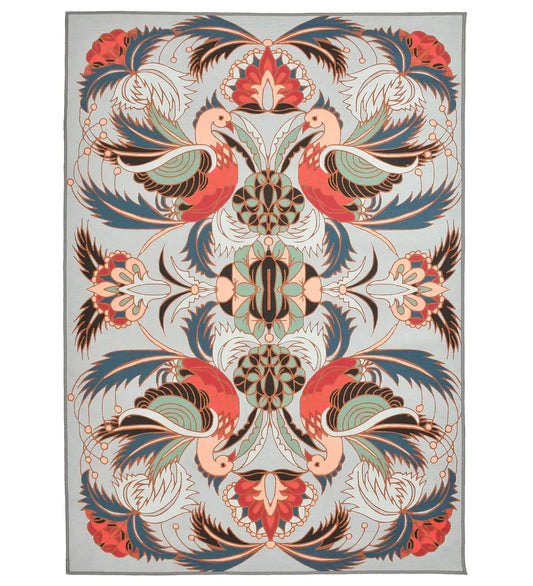 Gray Bird Floral Rug with elegant bird and flower patterns.