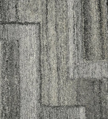 Luxury wool rug featuring geometric block motif in grey tones