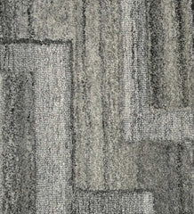 Luxury wool rug featuring geometric block motif in grey tones