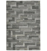 Gray geometric block hand-tufted wool rug with modern textured design