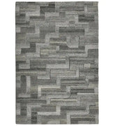 Gray geometric block hand-tufted wool rug with modern textured design