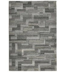 Gray geometric block hand-tufted wool rug with modern textured design