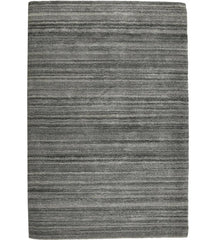 Gray linear striped hand-tufted wool rug with minimalist design