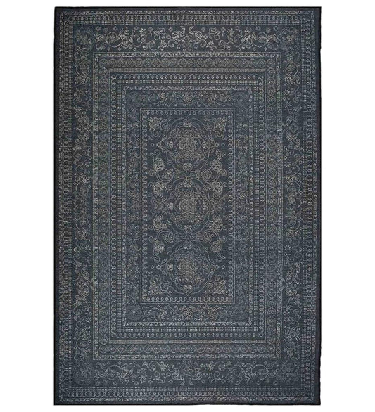 Gray ornate border design rug for classic living rooms.