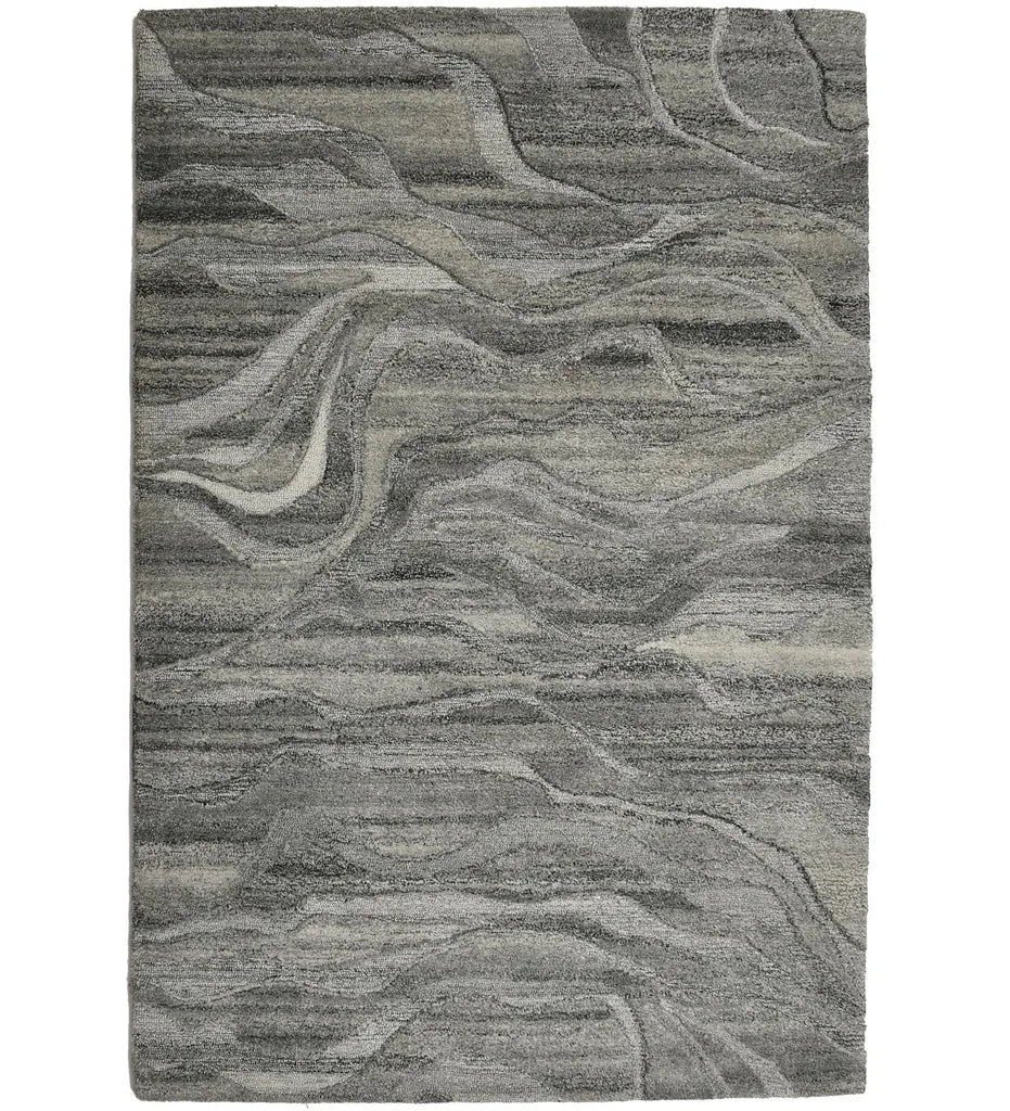Grey wave abstract hand-tufted wool rug with stone-inspired design