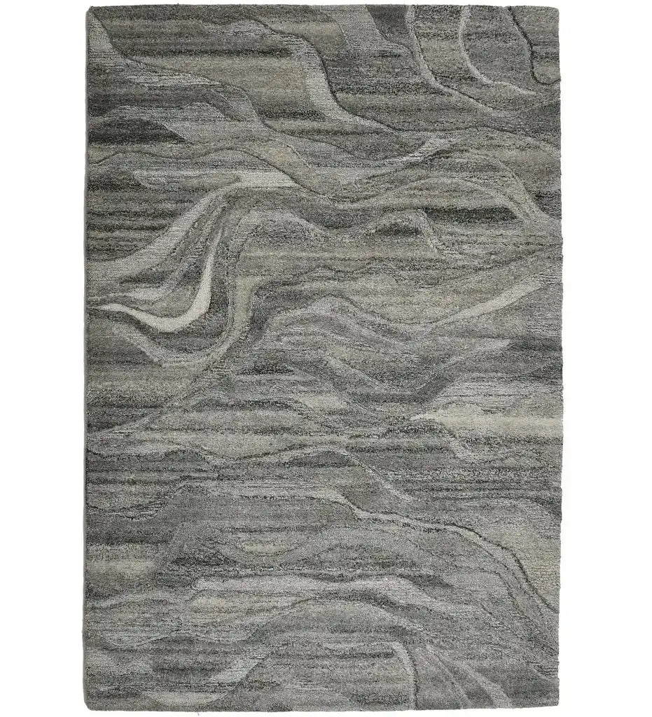 Grey wave abstract hand-tufted wool rug with stone-inspired design