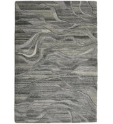 Grey wave abstract hand-tufted wool rug with stone-inspired design