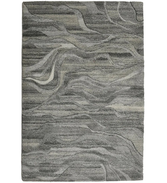 Grey wave abstract hand-tufted wool rug with stone-inspired design
