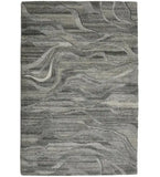 Grey wave abstract hand-tufted wool rug with stone-inspired design