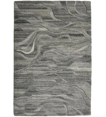 Grey wave abstract hand-tufted wool rug with stone-inspired design