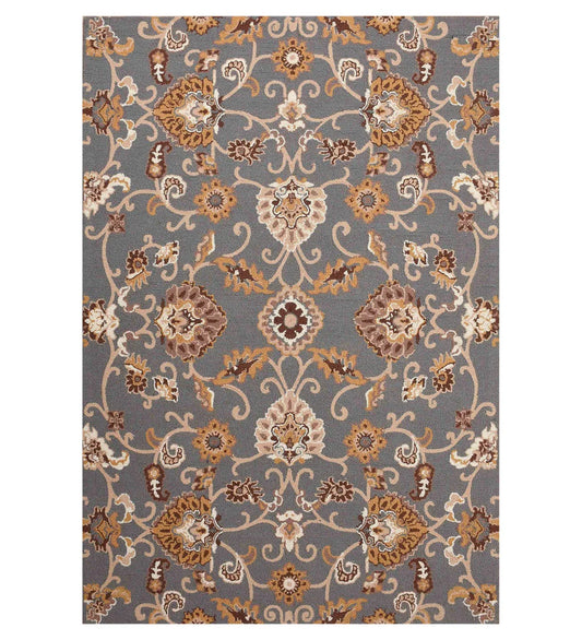 Gray and gold floral medallion hand-tufted wool rug